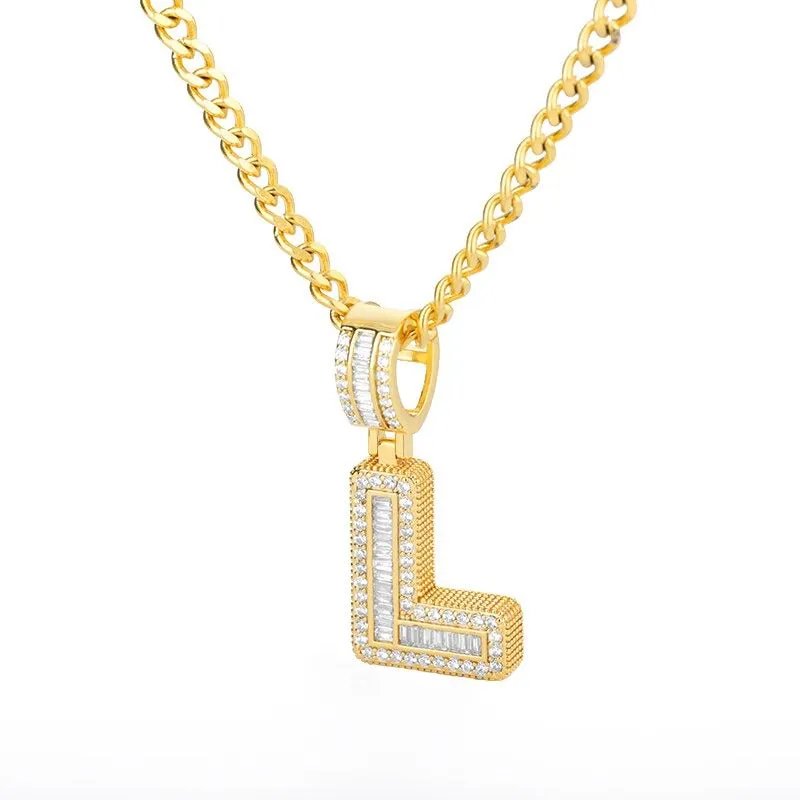 Iced Out Zircon Bejeweled A-Z Initial Letter Pendant Necklaces