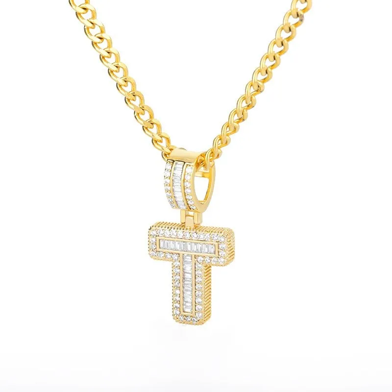 Iced Out Zircon Bejeweled A-Z Initial Letter Pendant Necklaces