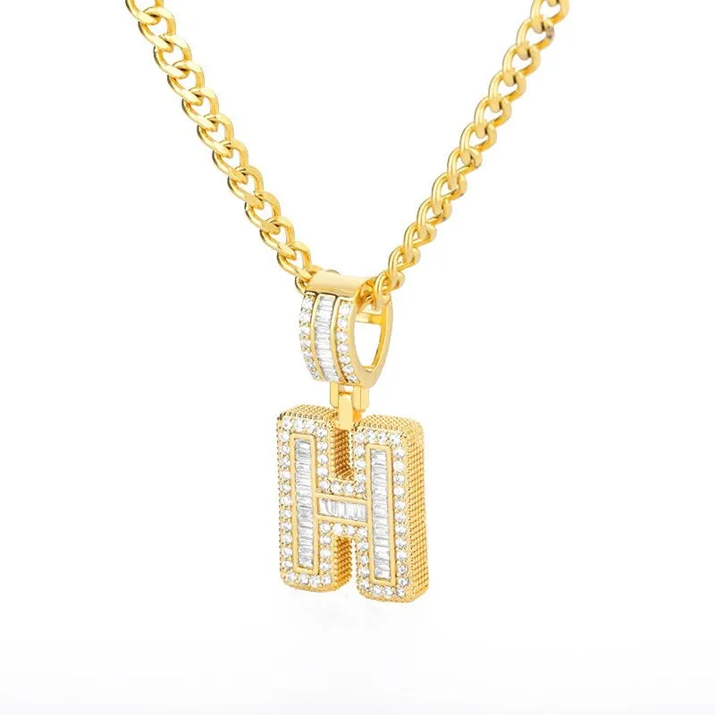 Iced Out Zircon Bejeweled A-Z Initial Letter Pendant Necklaces