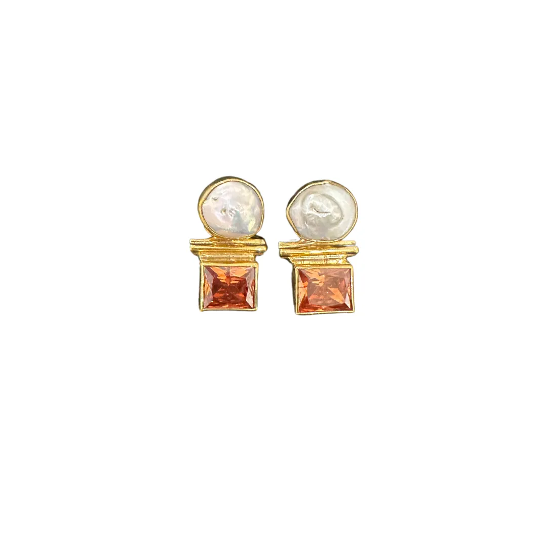 Jan Mclaughlin Earrings - Baroque Pearl   Coral CZ