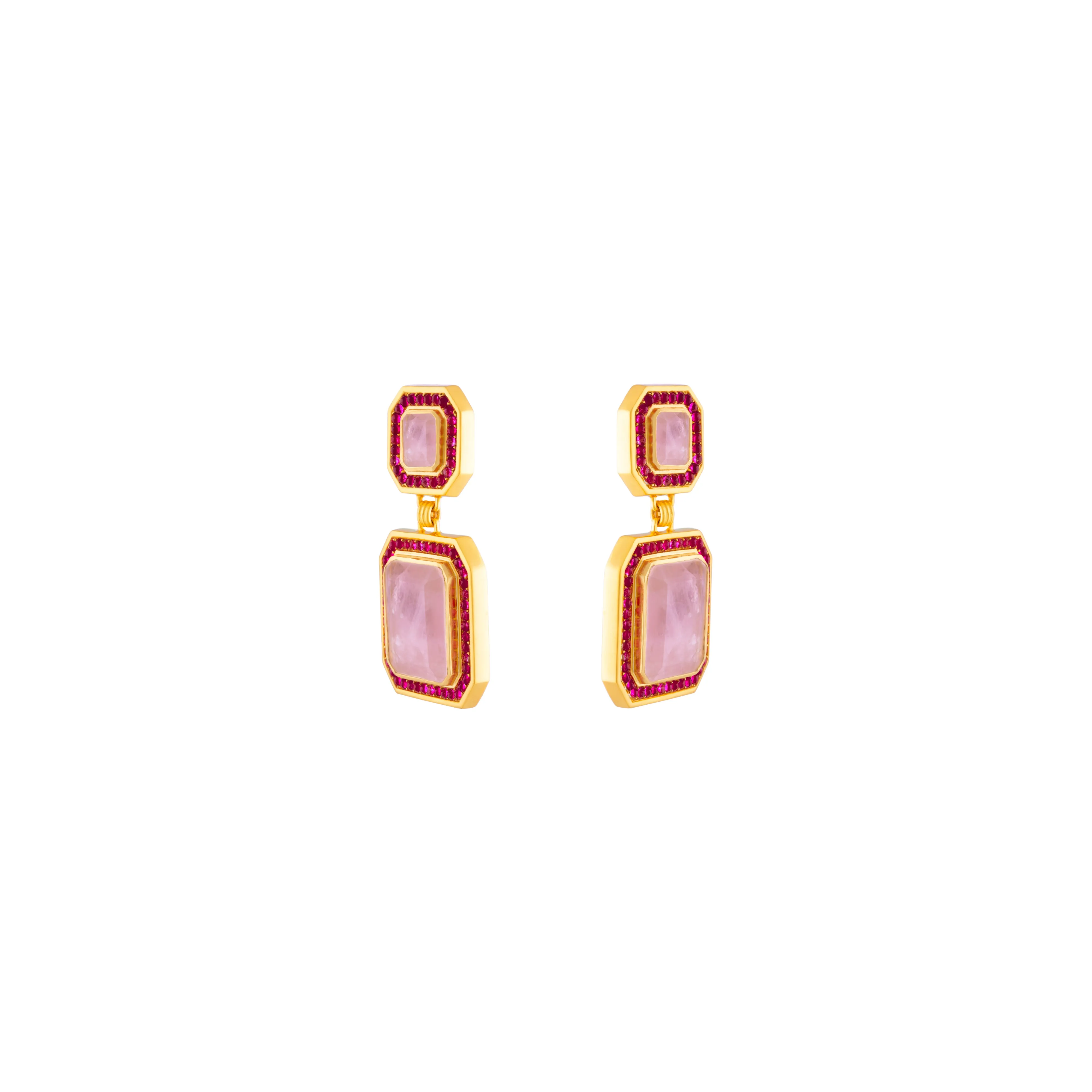 Jennifer Earrings Rose Quartz & Pink Jade