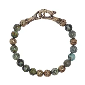 John Varvatos men's 8inch distressed brass and turquoise 8mm bead bracelet