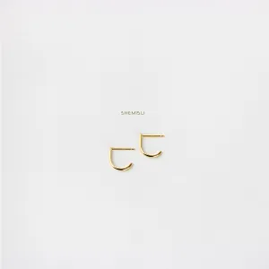 L Shape Small Bar Studs, Hook Hoop Earrings,  Unisex, Gold, Silver - SS052