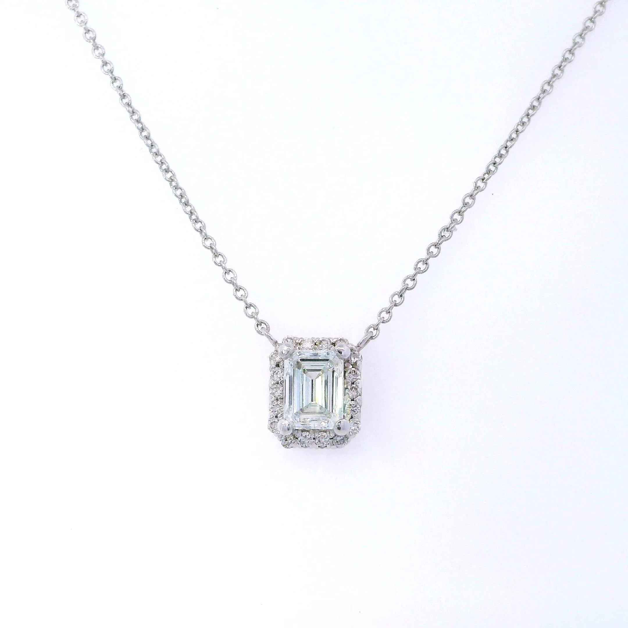 Lab Grown Emerald Cut Diamond Halo Necklace