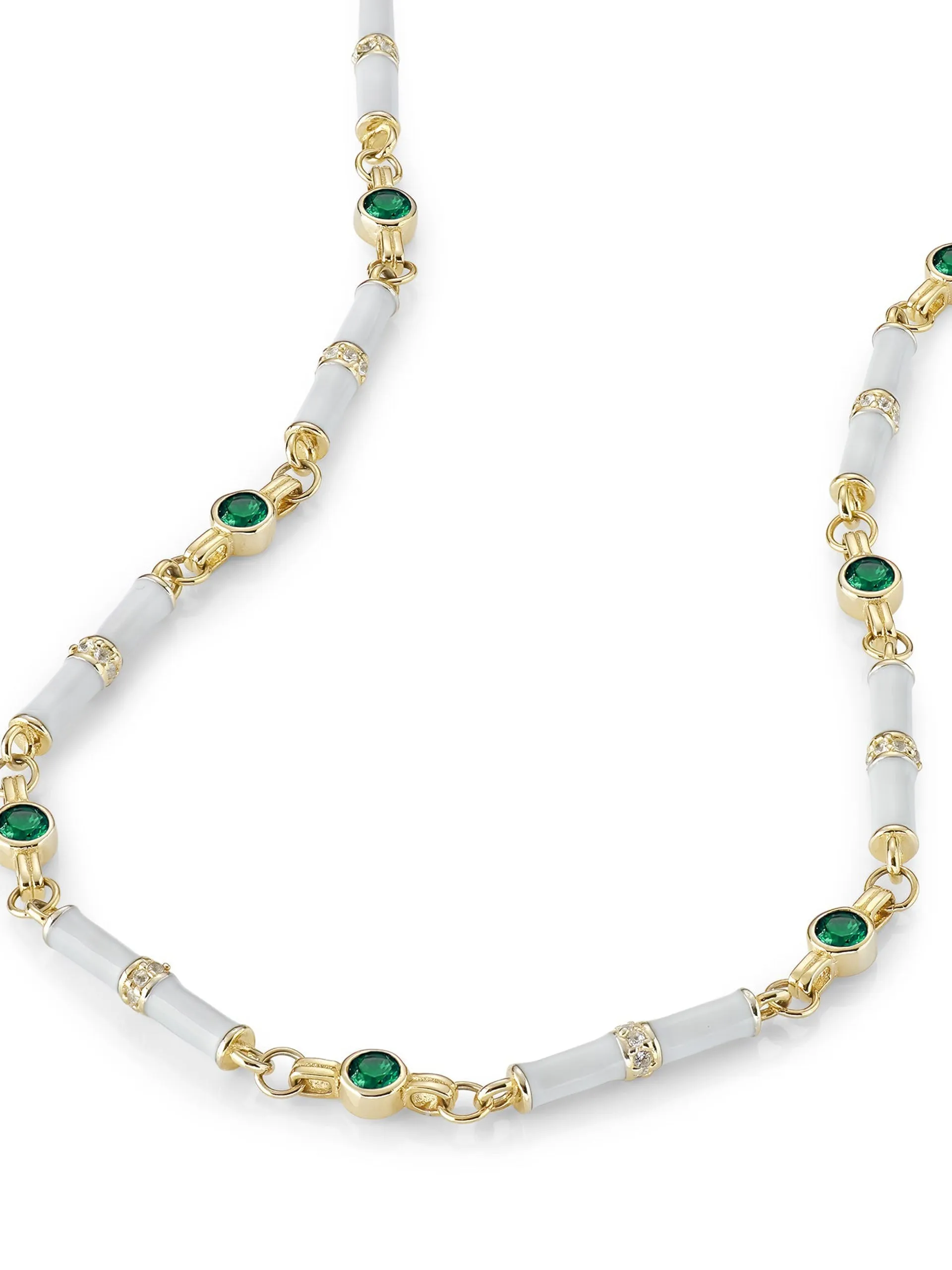 Marlowe white enamel necklace with emerald green stone