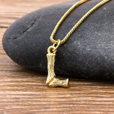 Metal Bamboo Necklace with Initial A-Z for Women and Men in Gold Color