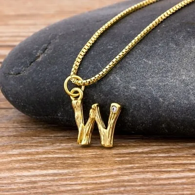 Metal Bamboo Necklace with Initial A-Z for Women and Men in Gold Color