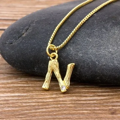 Metal Bamboo Necklace with Initial A-Z for Women and Men in Gold Color