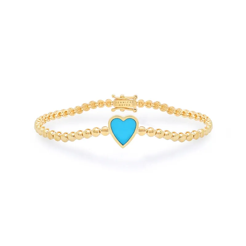 Mini Bezel Tennis Bracelet with Turquoise Inlay Heart