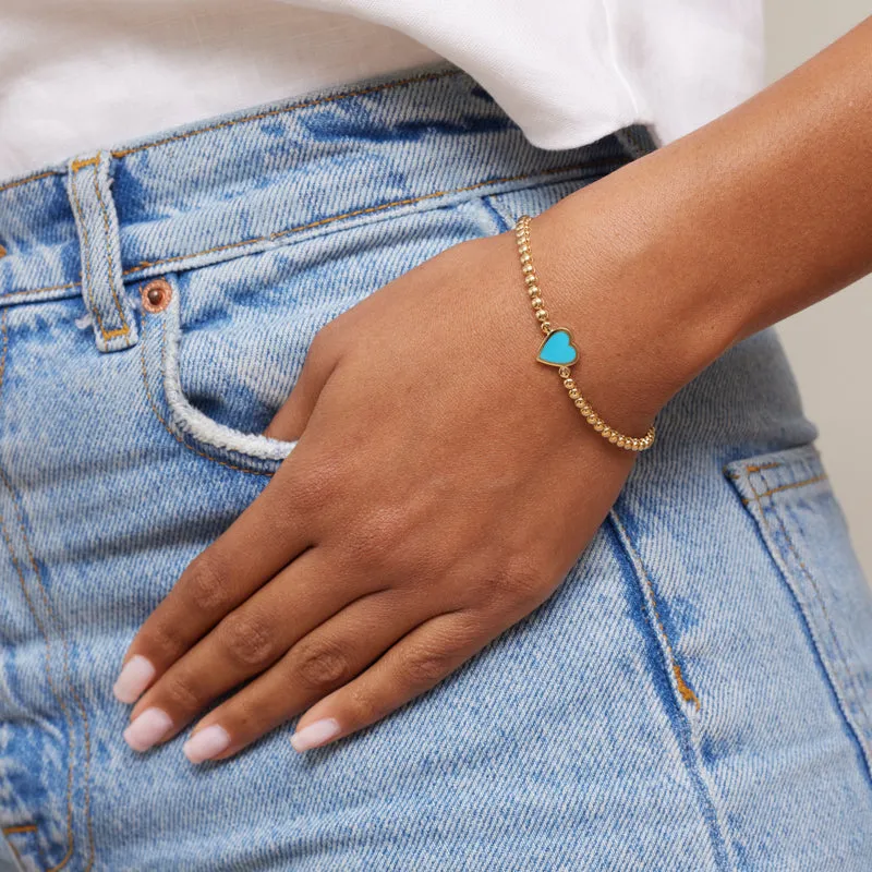 Mini Bezel Tennis Bracelet with Turquoise Inlay Heart