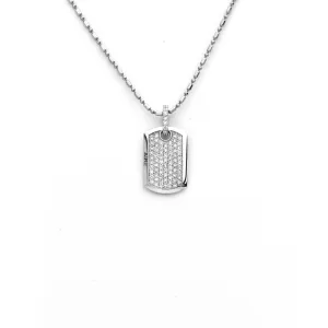 Mini Dog Tag - 18-Karat Solid White Gold  Full Diamond Dog Tag