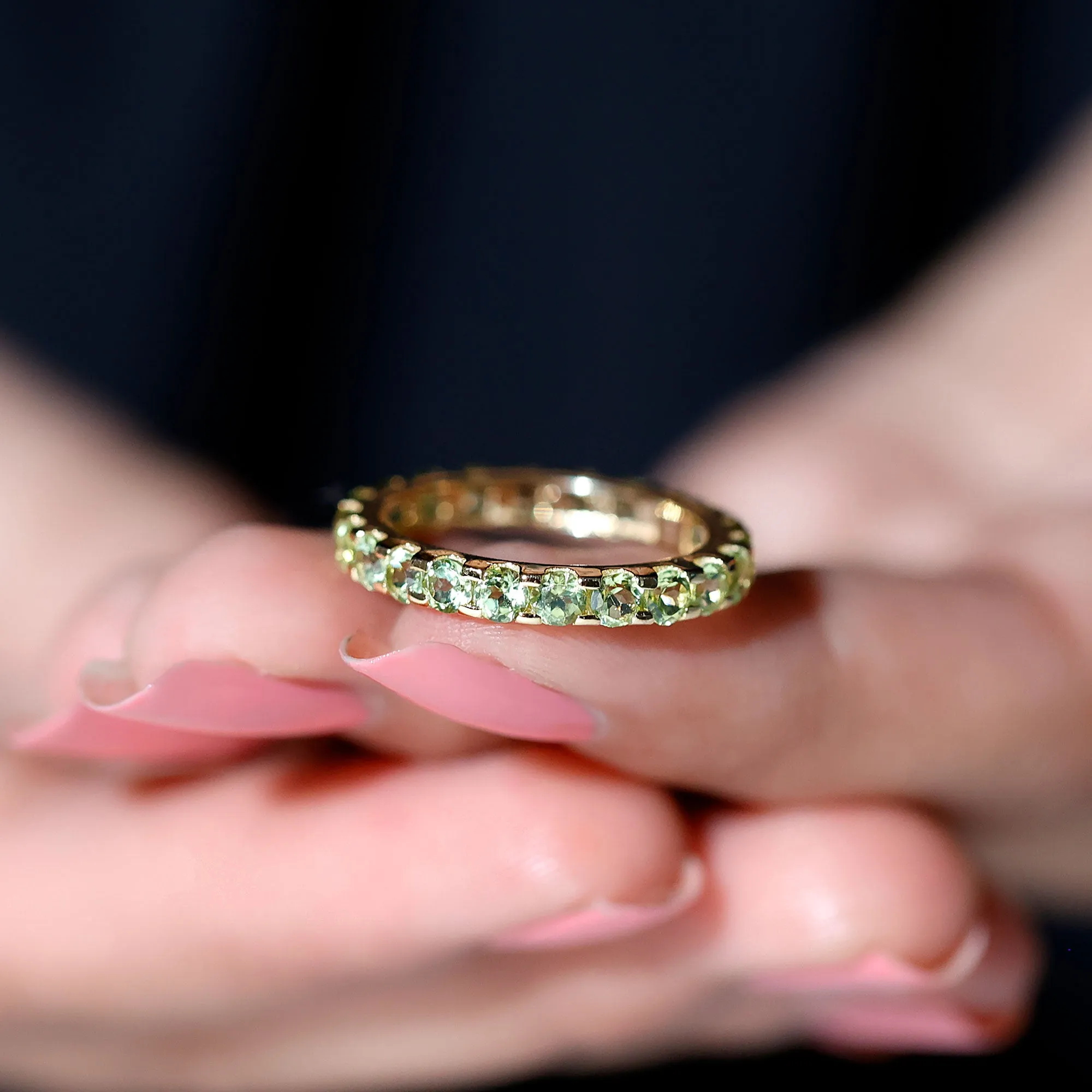 Minimal Green Peridot Eternity Ring