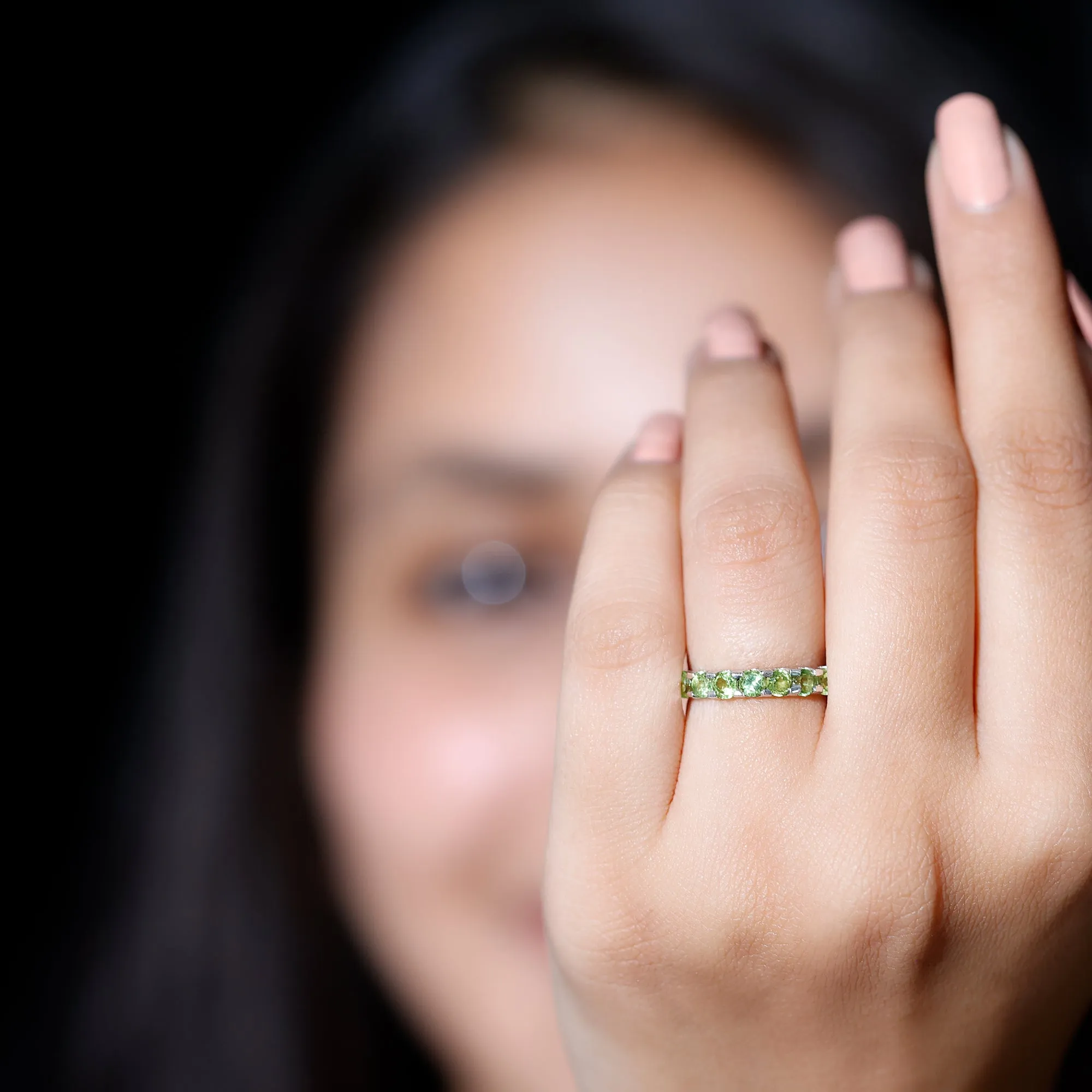 Minimal Green Peridot Eternity Ring