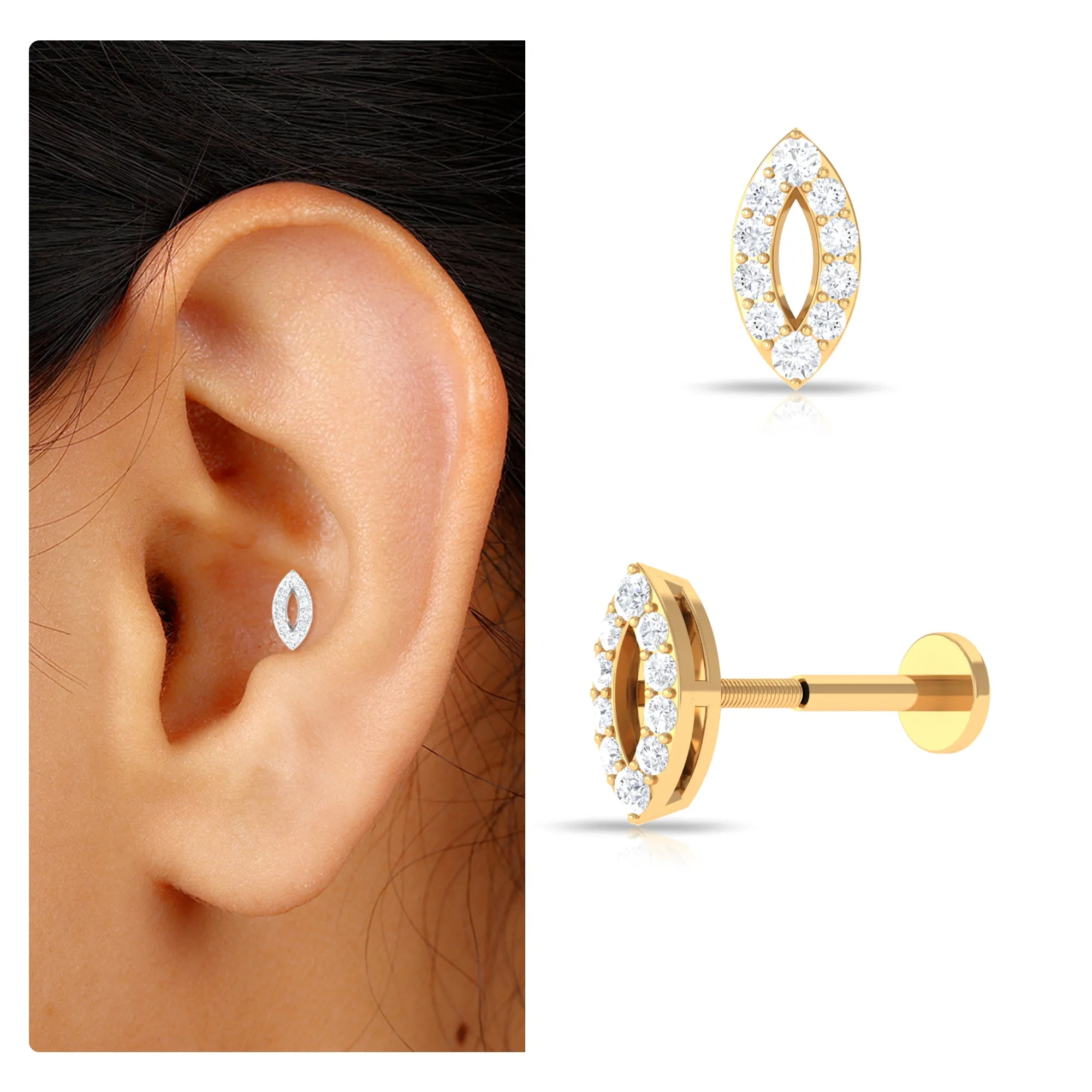 Minimalist Moissanite Tragus Earring in Pave Setting