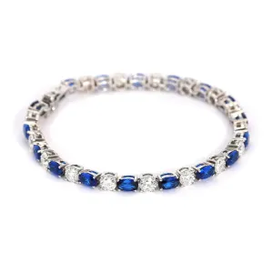 Moissanite Tennis Bracelet w Blue Lab-Grown Sapphires, Rivera