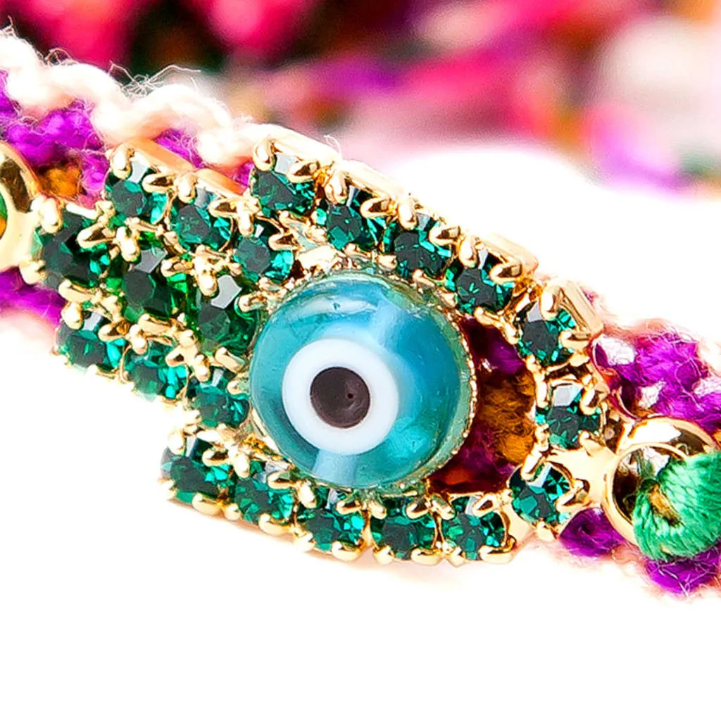 Multicolour Diamante Hamsa Hand Lucky Charm Friendship Bracelet