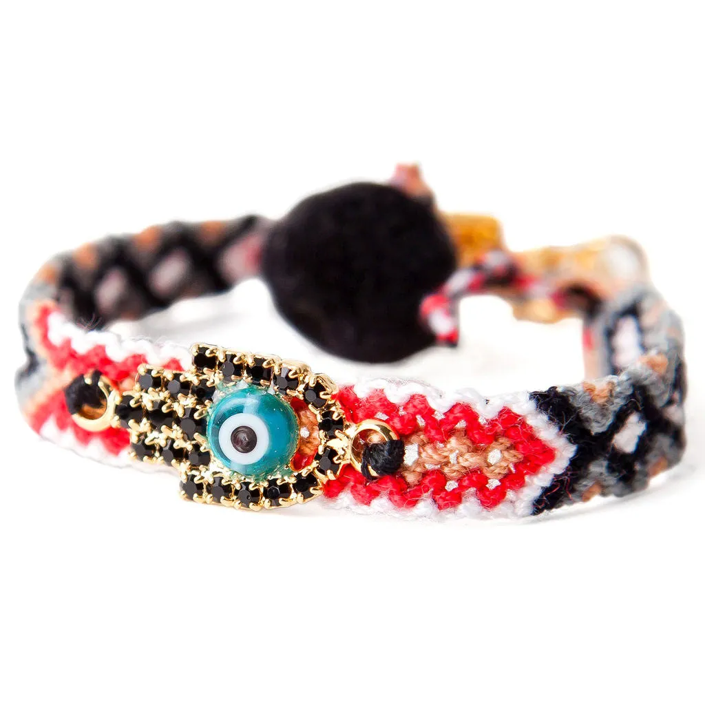 Multicolour Diamante Hamsa Hand Lucky Charm Friendship Bracelet