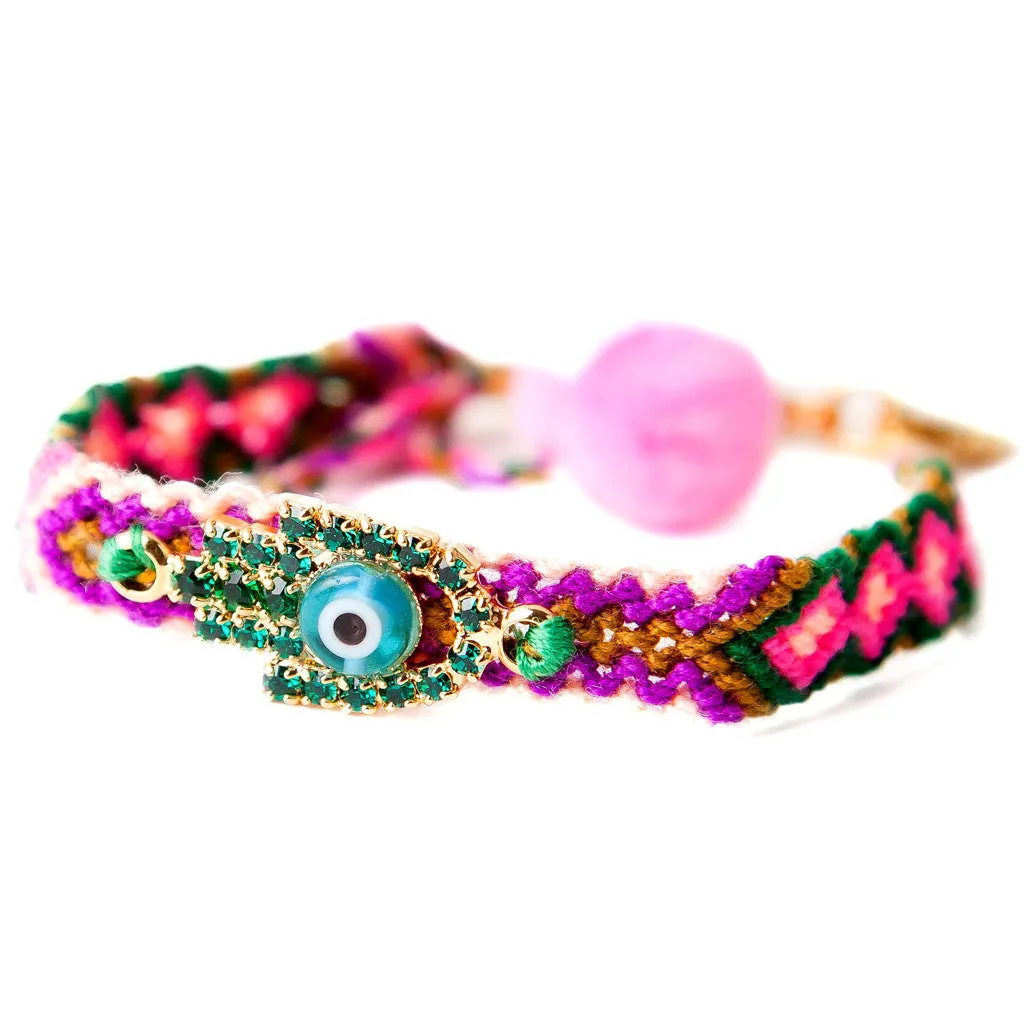 Multicolour Diamante Hamsa Hand Lucky Charm Friendship Bracelet