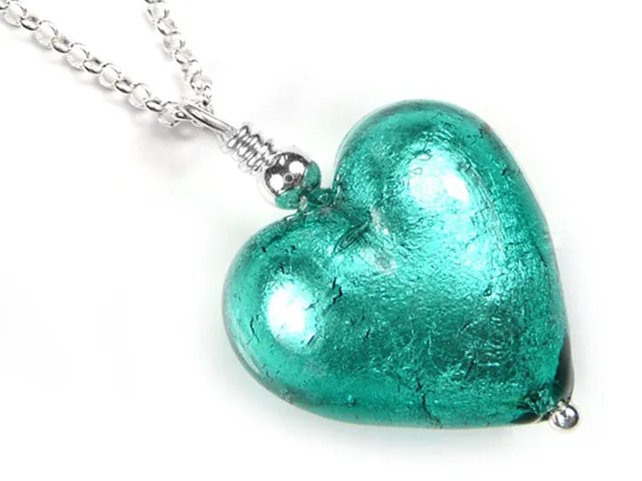 Murano Glass Heart Pendant - Jade