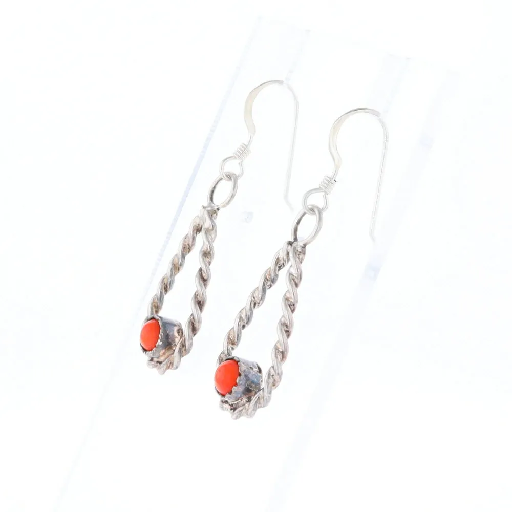 Native American Tear Drop Twist Coral Earrings