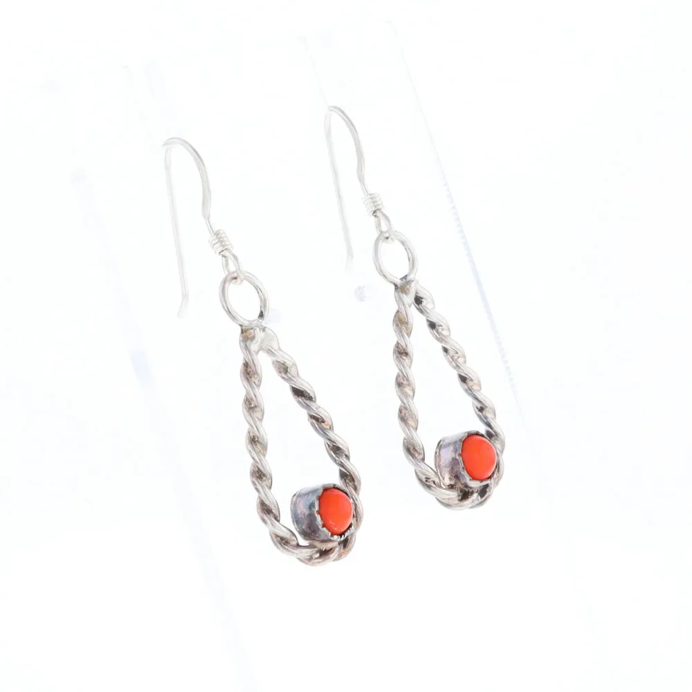 Native American Tear Drop Twist Coral Earrings