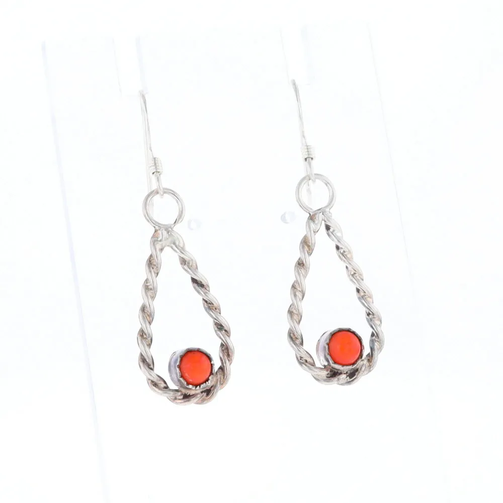 Native American Tear Drop Twist Coral Earrings