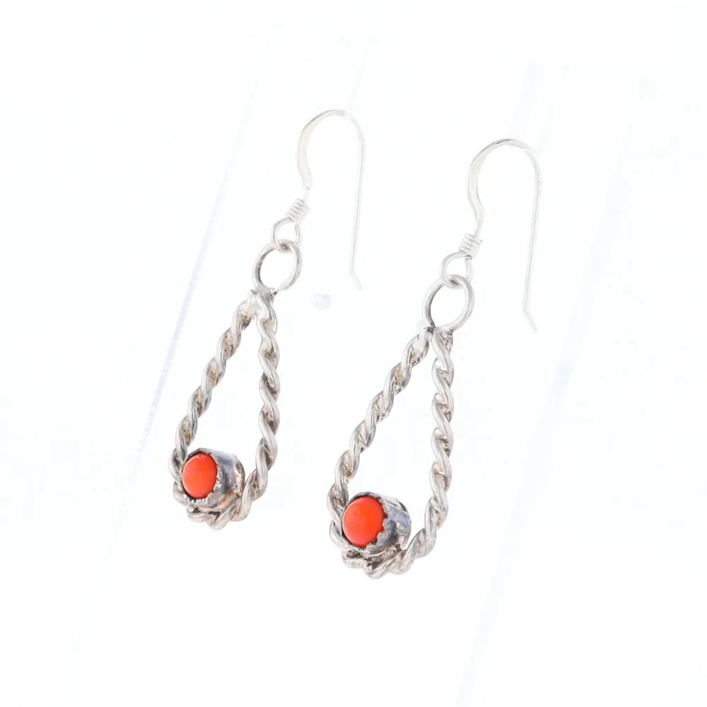 Native American Tear Drop Twist Coral Earrings