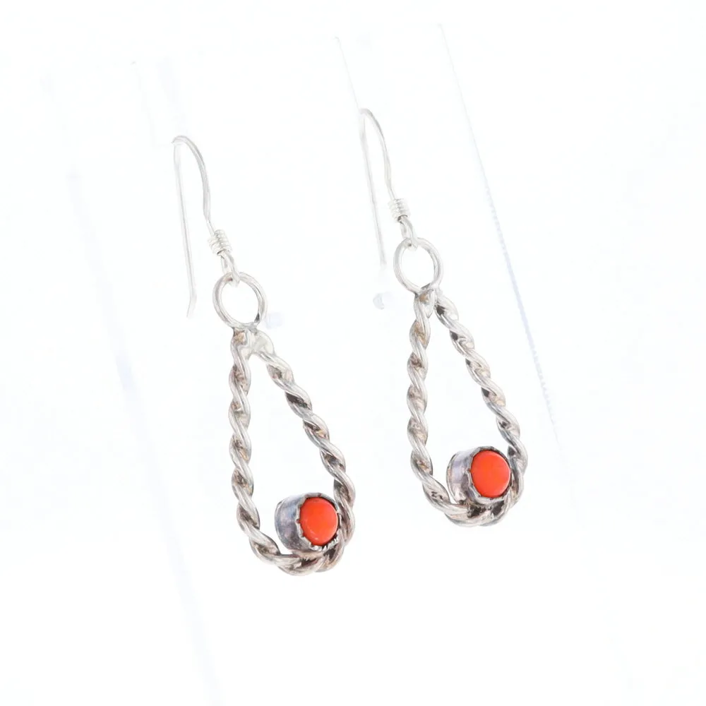 Native American Tear Drop Twist Coral Earrings