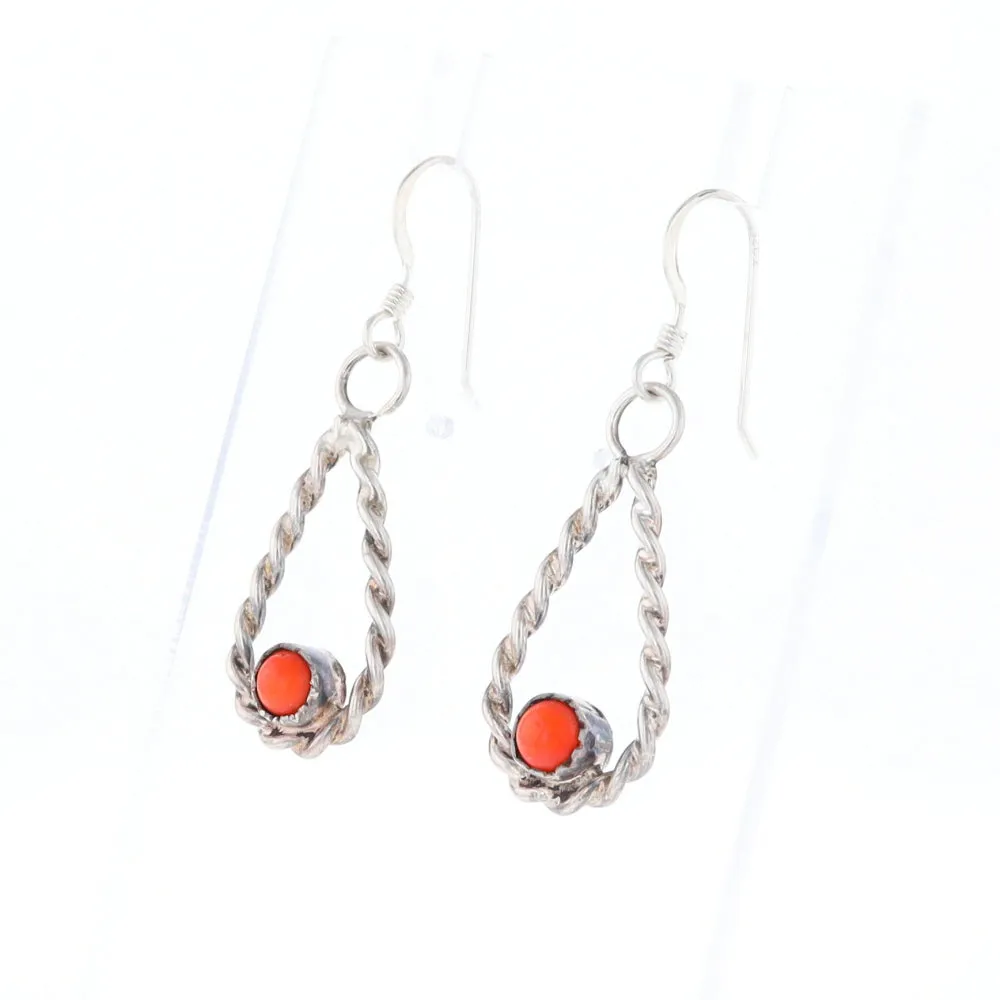 Native American Tear Drop Twist Coral Earrings