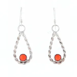 Native American Tear Drop Twist Coral Earrings