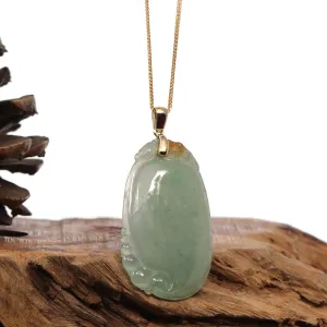 Natural Ice Jadeite Jade Shou Tao ( Longevity Peach ) Necklace With 14k Yellow Gold Bail