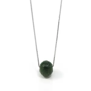 Nephrite Green Jade Bead Pendant Necklace With Lucky Pattern