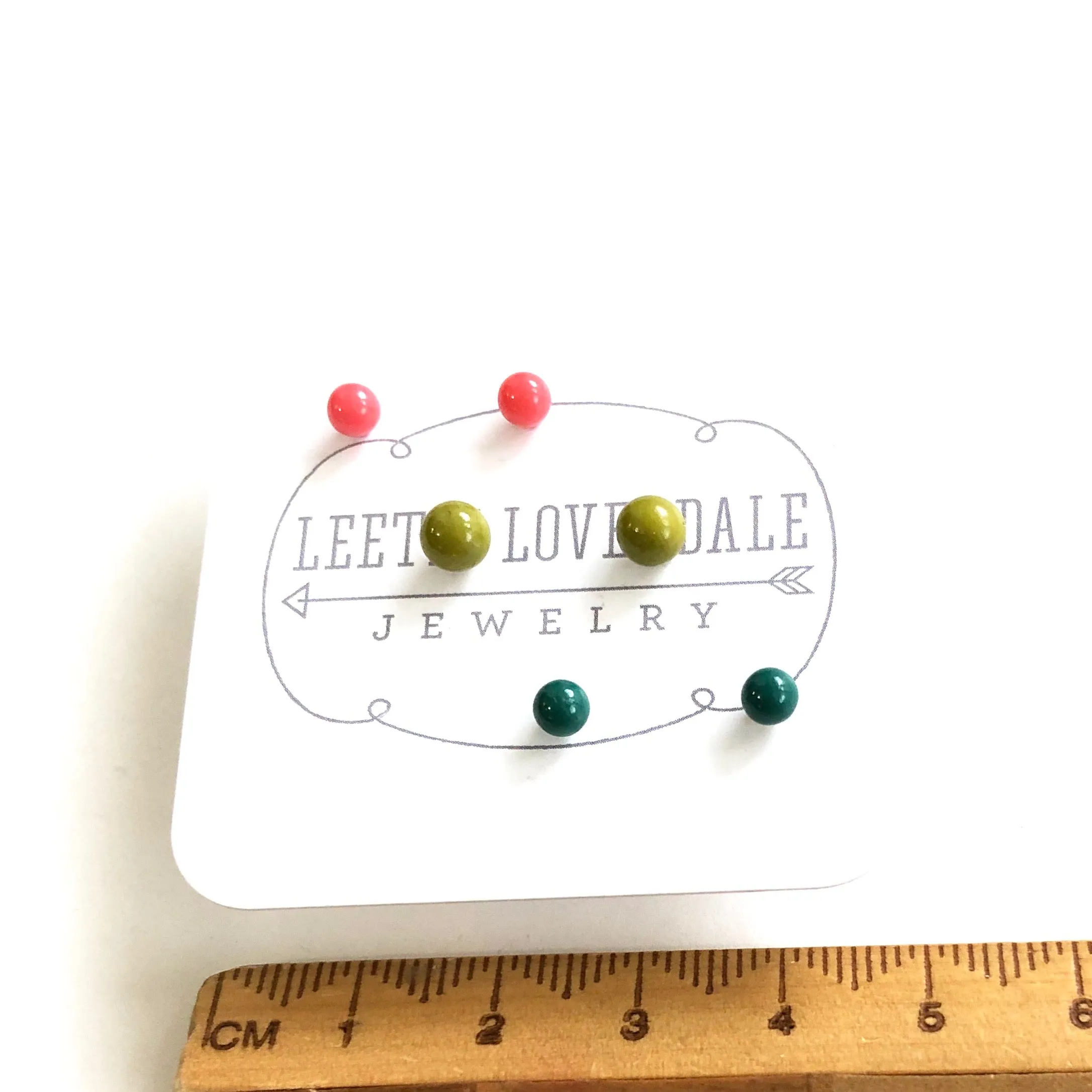 Olive Emerald & Coral Tiny Studs Set