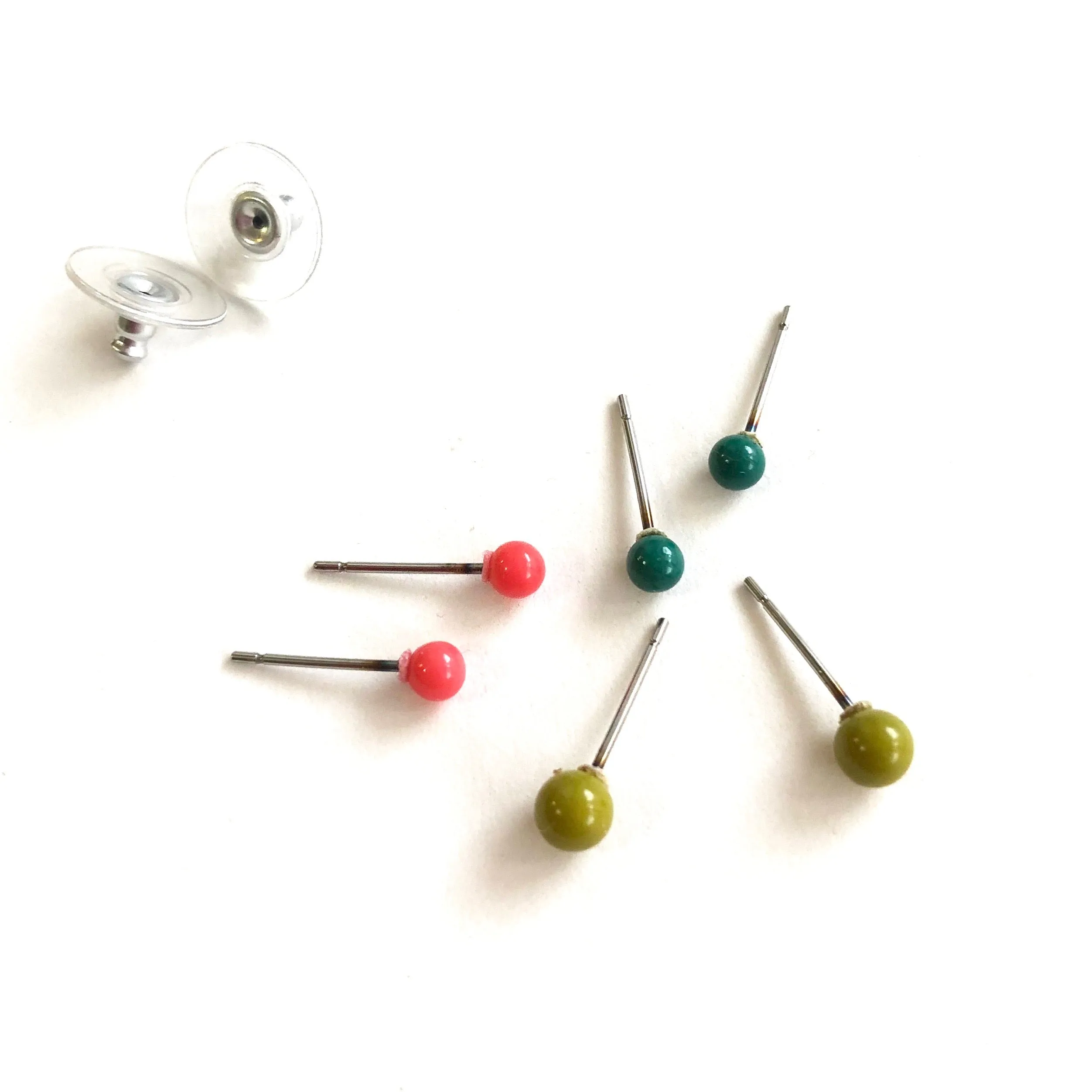 Olive Emerald & Coral Tiny Studs Set