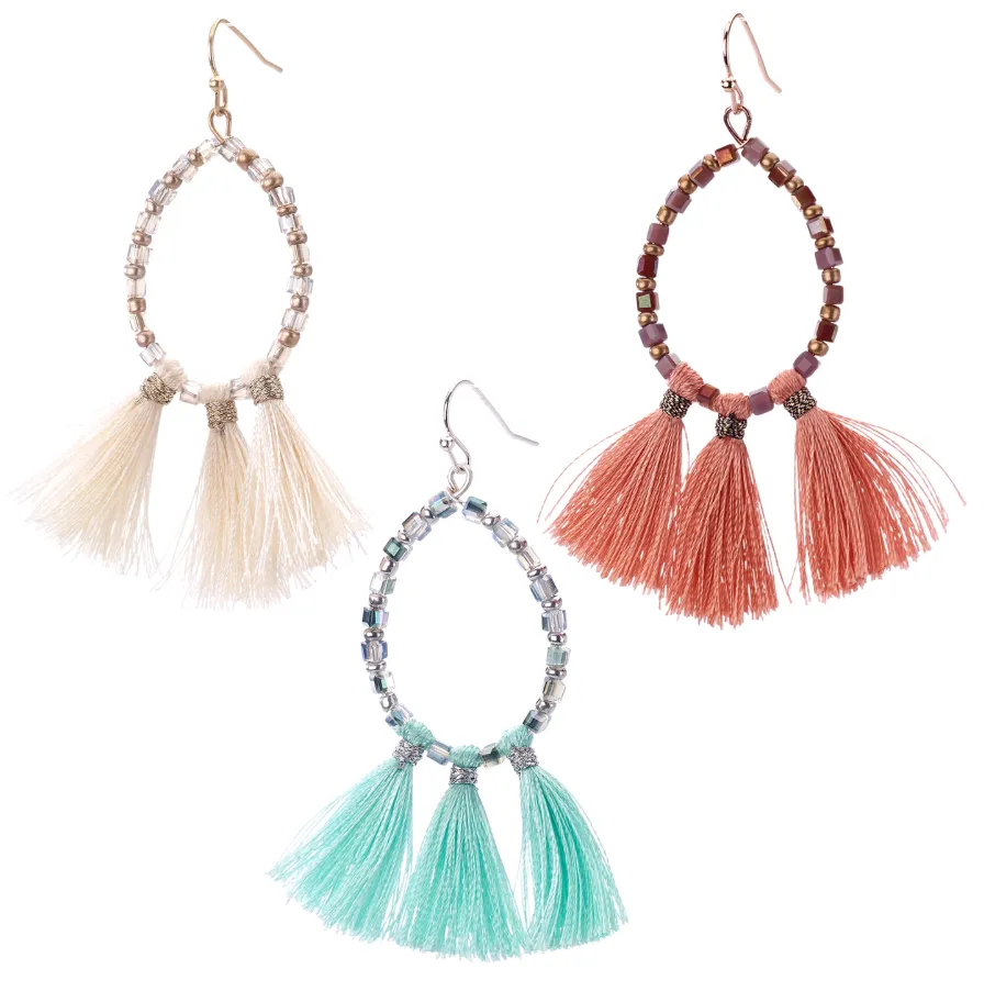 Oval Hoop Earring with Drop Tassels