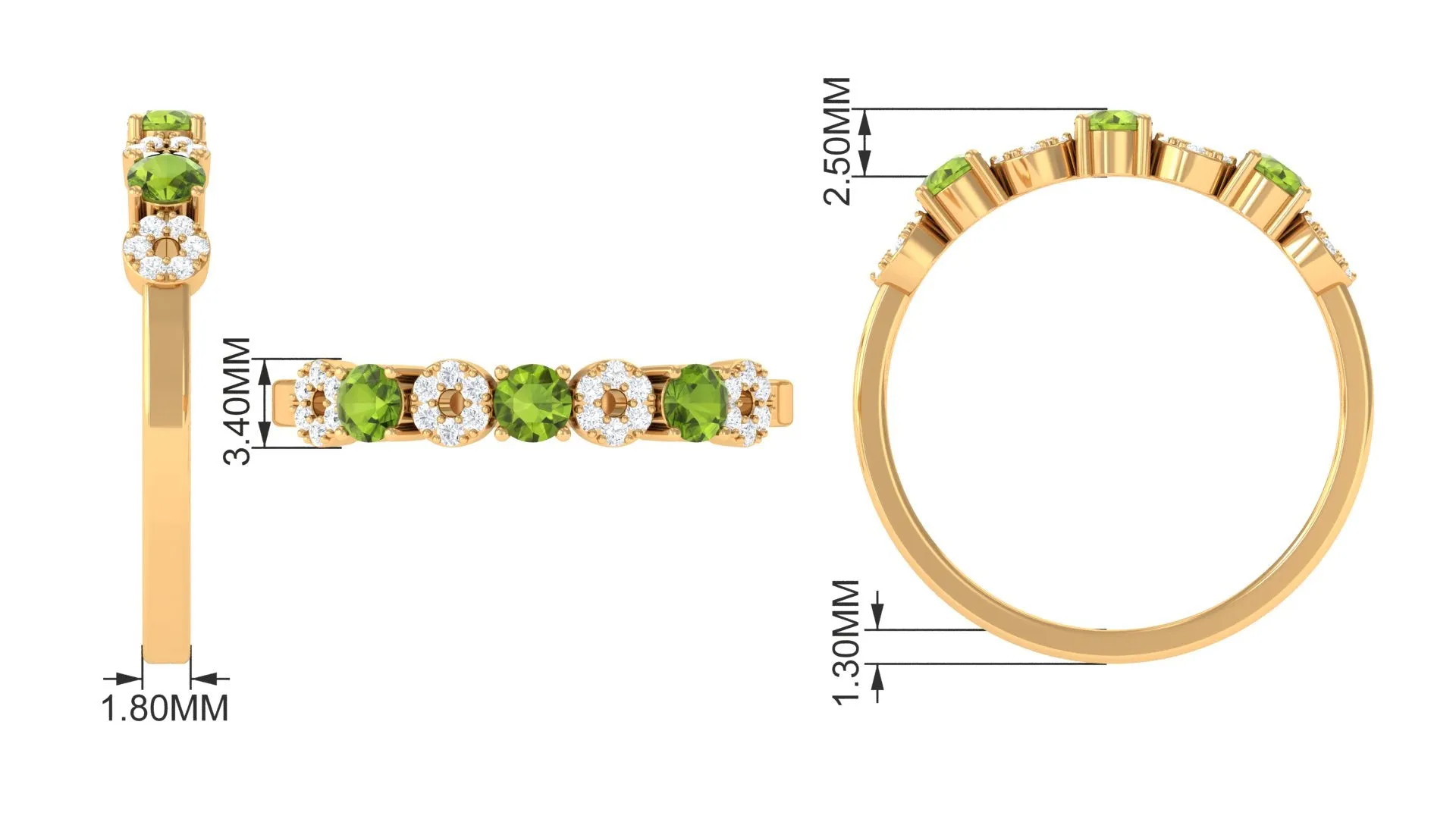 Peridot and Diamond Semi Eternity Ring