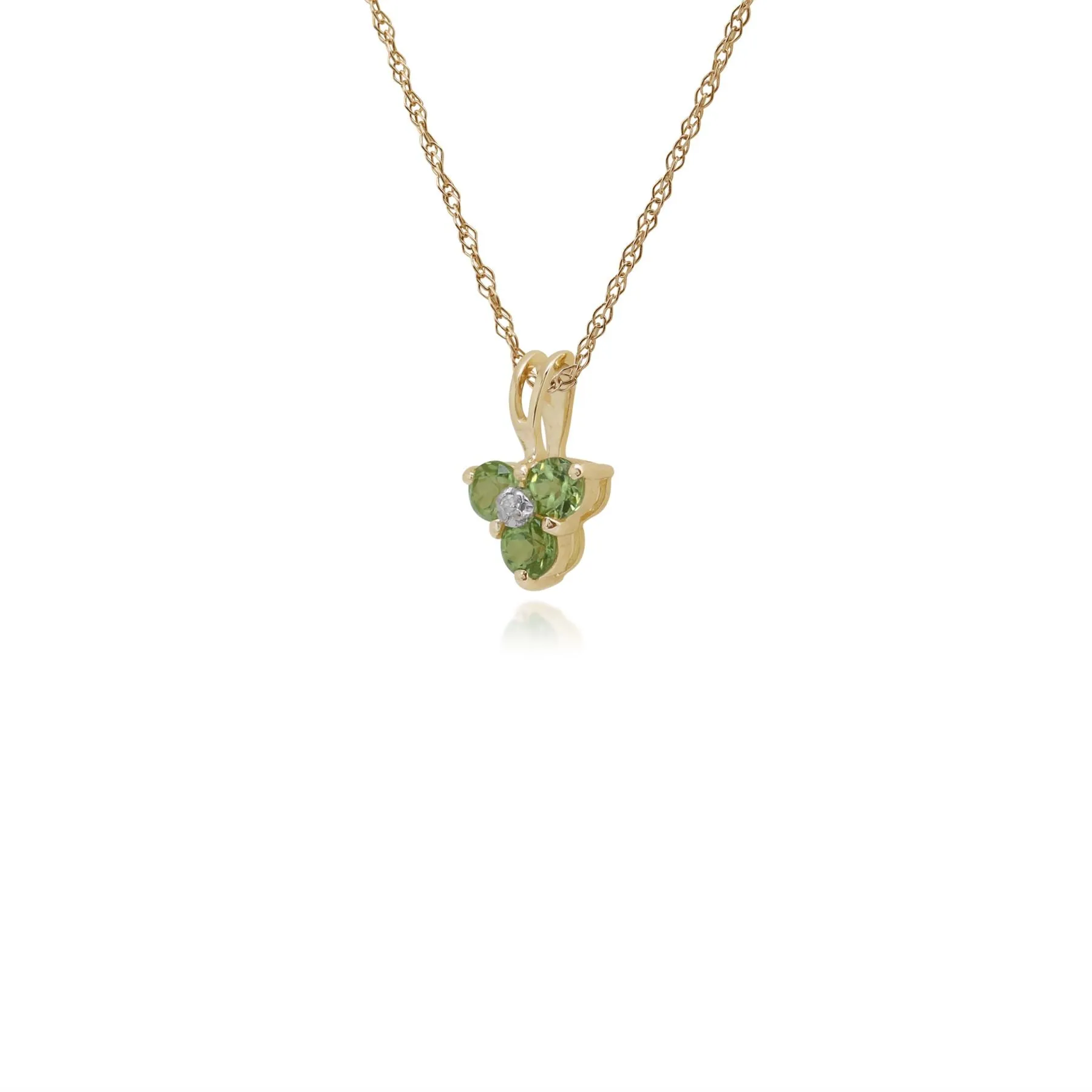 Peridot Halskette, 9 Karat Gelbgold 0,39 KT Peridot & Diamant Blumen Anhänger an 45cm Kette