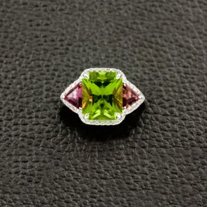 Peridot, Pink Tourmaline & Diamond Ring