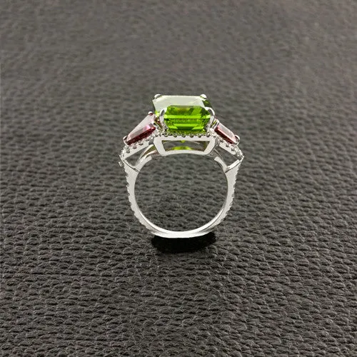 Peridot, Pink Tourmaline & Diamond Ring