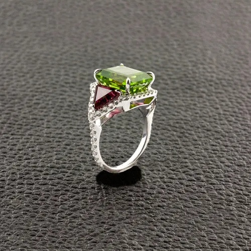 Peridot, Pink Tourmaline & Diamond Ring