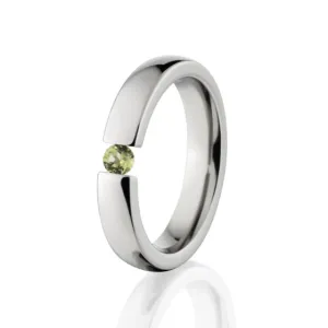 Peridot Ring, Peridot Ring Tension Set Ring, Peridot Titanium Band