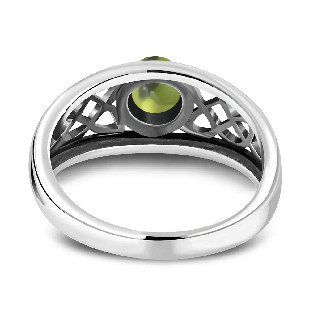 Peridot Stone Celtic Knot Silver Ring