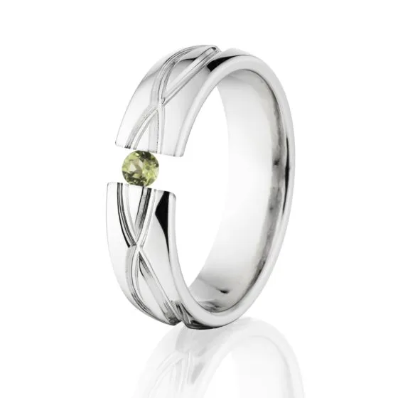 Peridot Tension Set Ring, 6mm Titanium Ring, Infinity