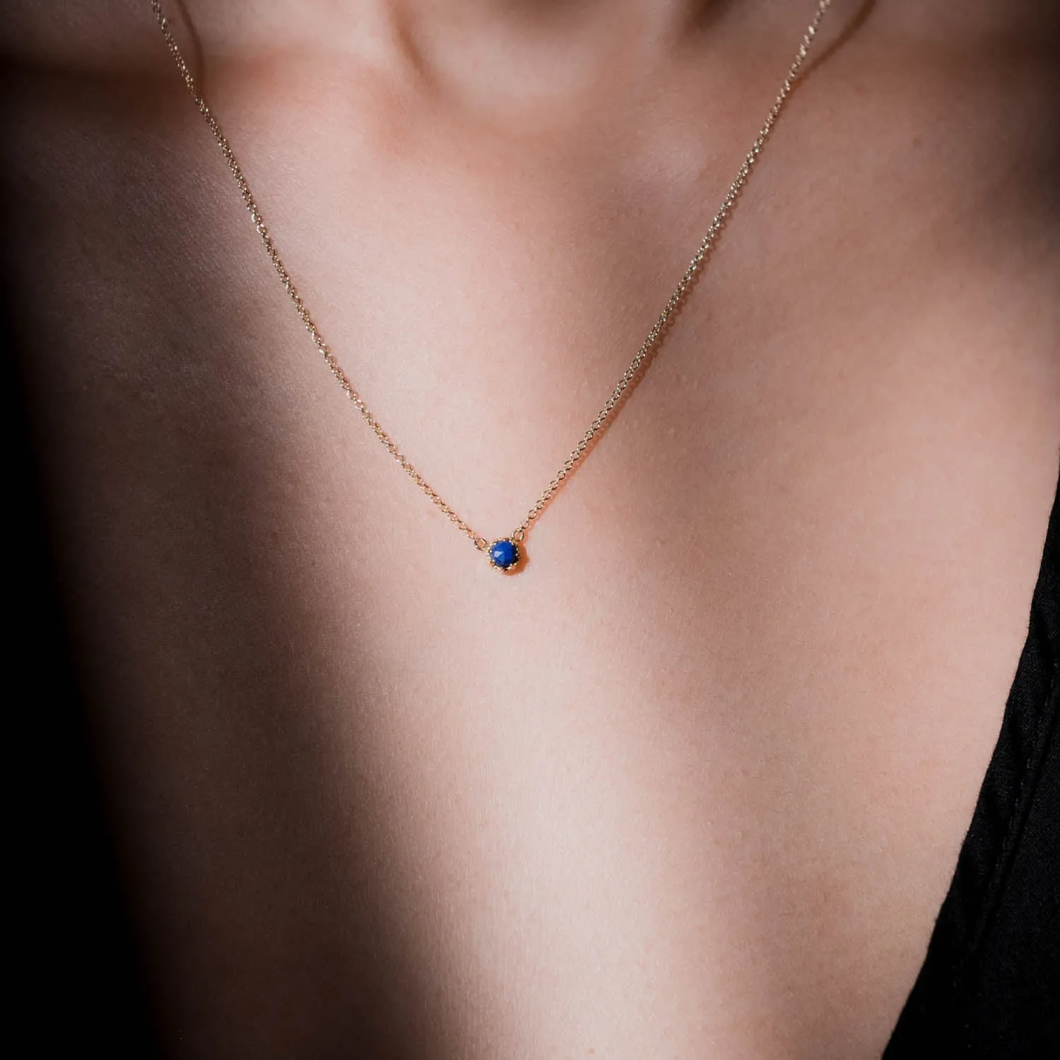 Petite Crown Bezel Lapis Necklace