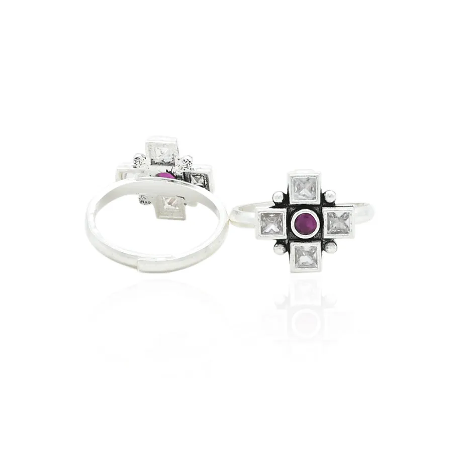 Pink Charming Stone Silver Toe Rings