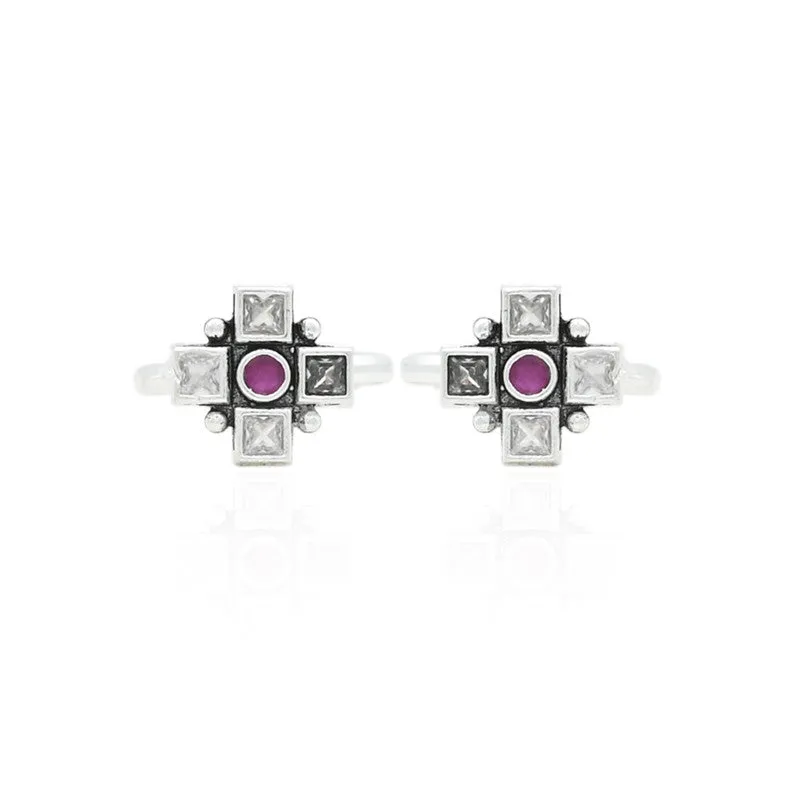 Pink Charming Stone Silver Toe Rings