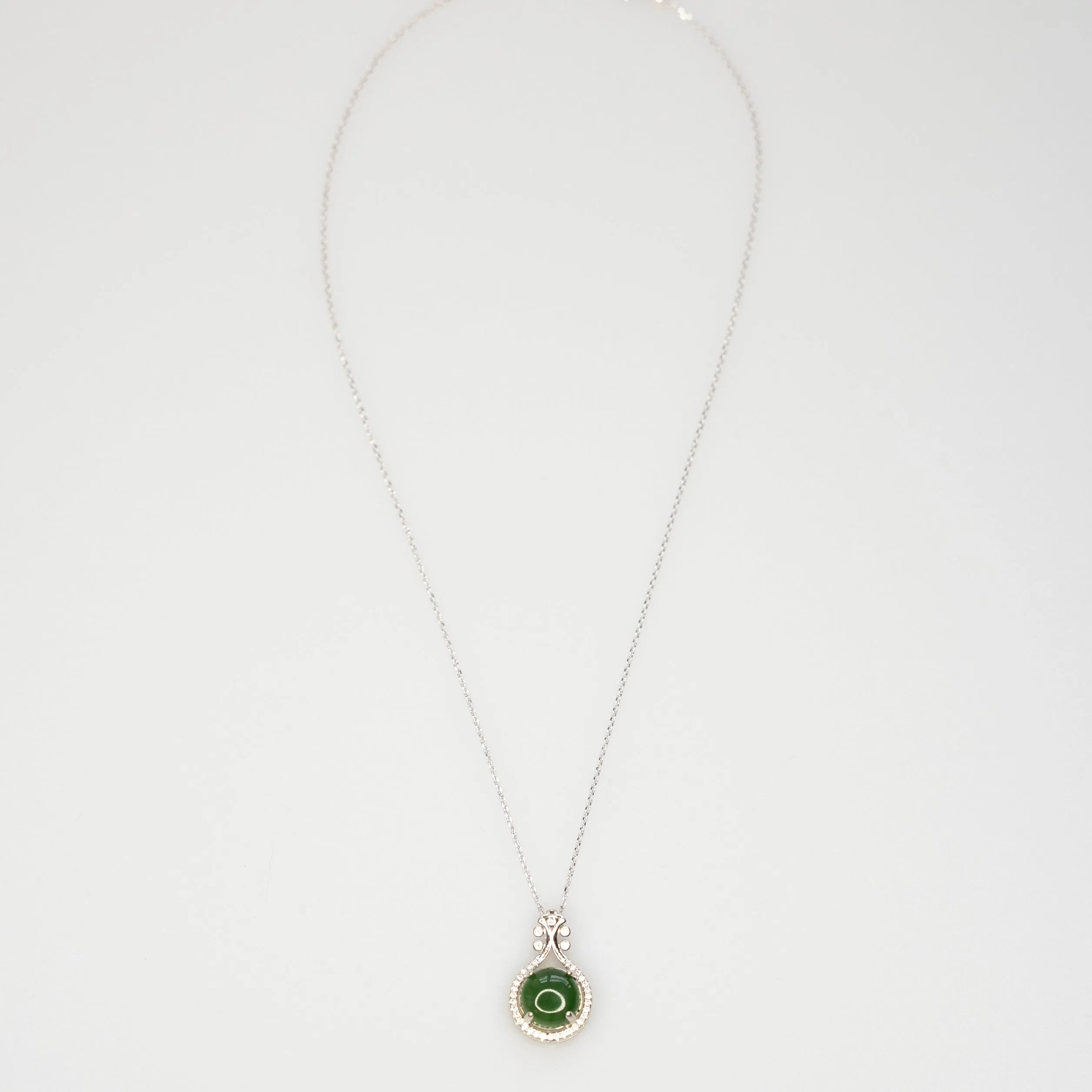 Pipa Green Hetian Nephrite Jade Necklace Silver