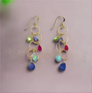 Pom Jewelry Earrings Mixed Gemstones in Gold Fill