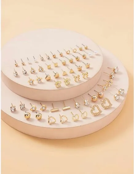 RARE 1 Jewellery For Women Girls Gold Plated Multicolor Pearl & AD Studs Combo of 30 Quirky Pairs