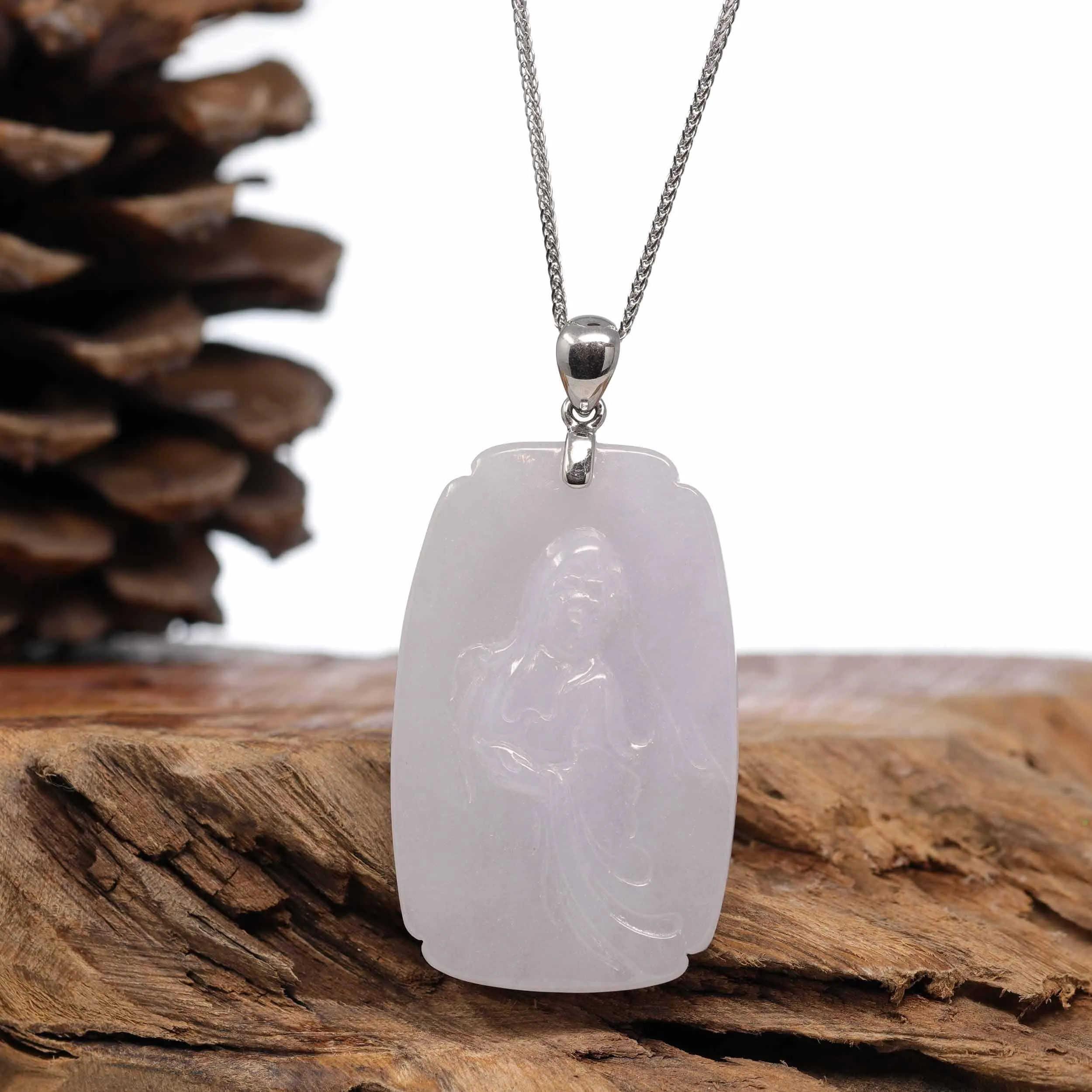 RealJade® Co. Genuine Burmese Lavender Jadeite Jade Guanyin Pendant Necklace